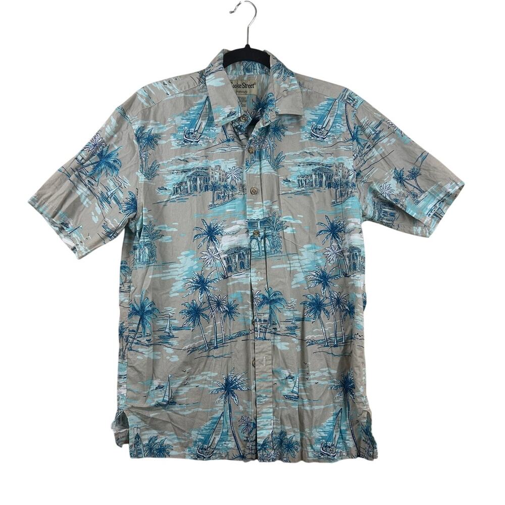 Cooke Street Honolulu Hawaiian Shirt Mens S Gray Blue Scenic Print Cotton
